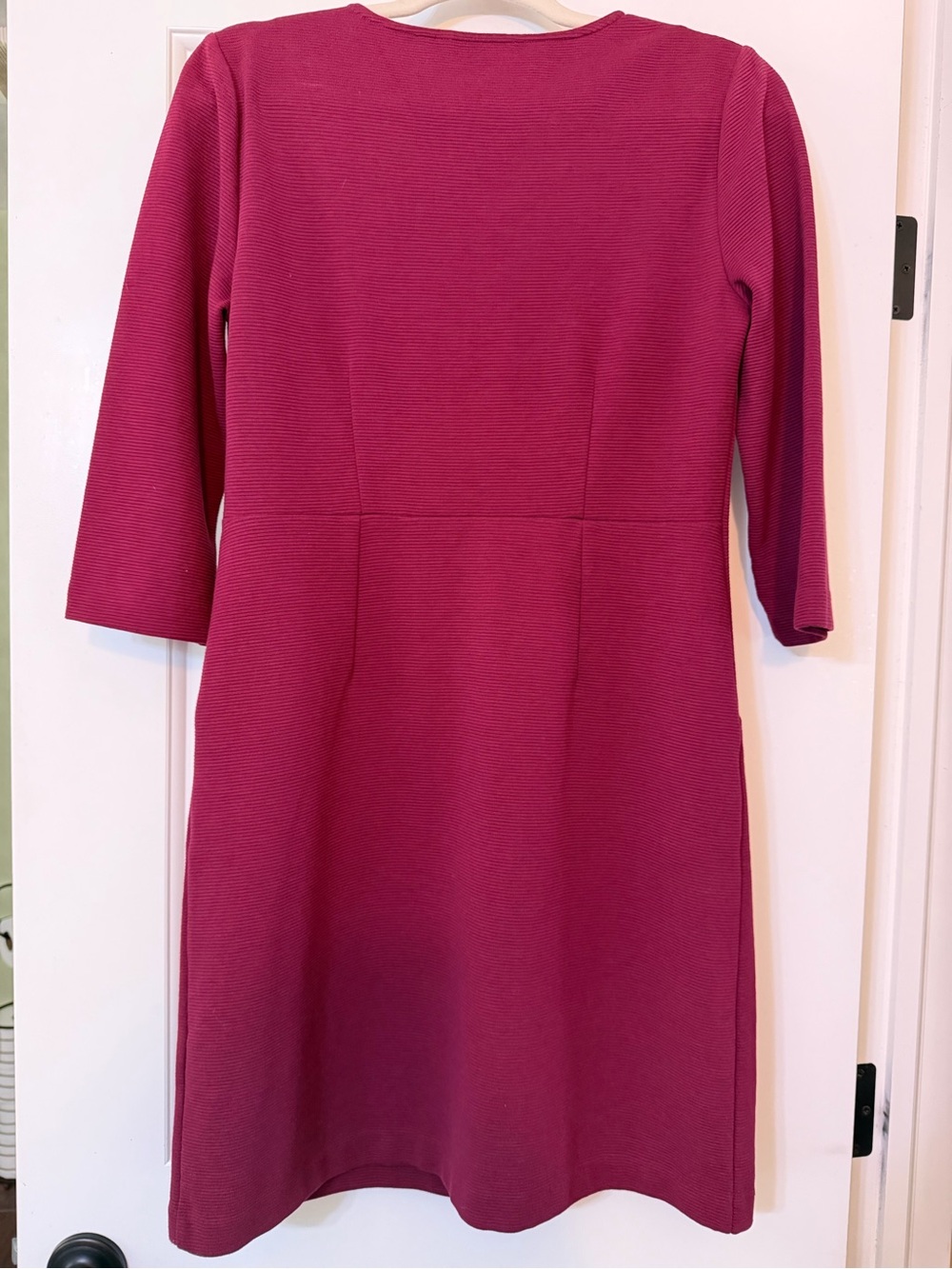 Boden Bronte Ottoman Dress Size 6P Berry Burgundy 3/4 Sleeves Pockets Vneck - Picture 4 of 10